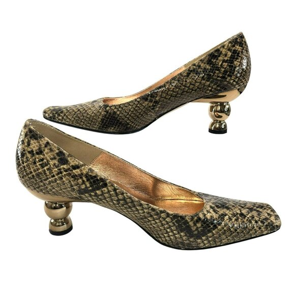 Snake Print Leather Heels With Gold Balls Square Toe J Renee 8M Malena jj3716 - Picture 1 of 13